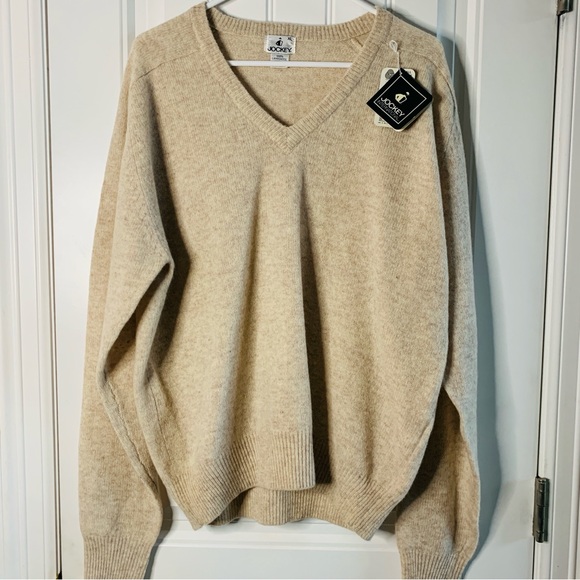 Jockey Other - Jockey Vintage Mens 100% Lambswool V-Neck Oatmeal Cream Knit Sweater | NWT | XL